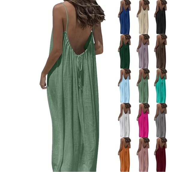 Elvqul Womens Cami Dresses Pullover Dresses Crewneck Long Sleeveless Summer Dresses for Women