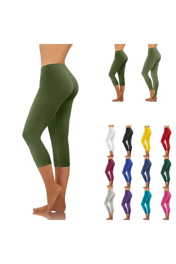 Womens Capris $5 Army Green Pants for Women Yoga Slim Casual Elastic Cropped Pants