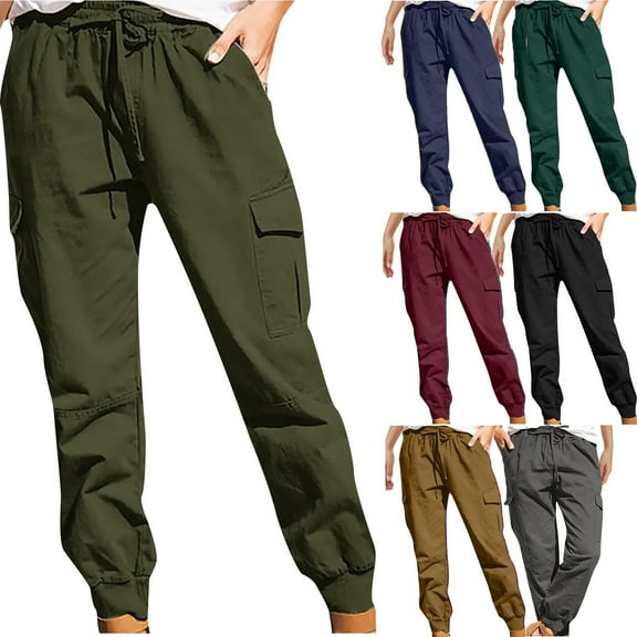 Elvqul Womens Cargo Pants Army Green Womens Pants Under $10 Straight Juniors Pockets Cowboy Pants