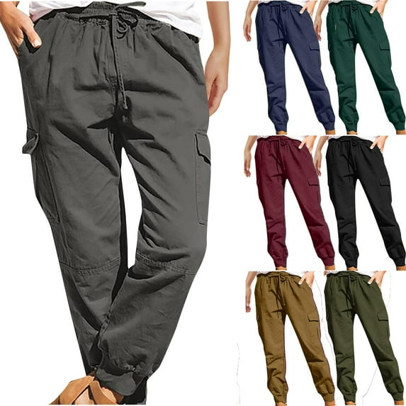 Elvqul Womens Cargo Pants Plus Size High Waisted Streetwear Casual Loose Fit Gray Pants