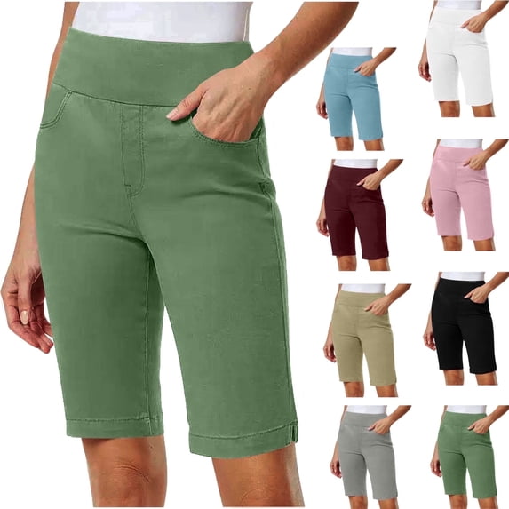 Elvqul Womens Casual Dreesy Shorts Loune Shorts Elastic Waist Mid Rise Pockets Quick Dry Summer Solid Bermuda Shorts for Women
