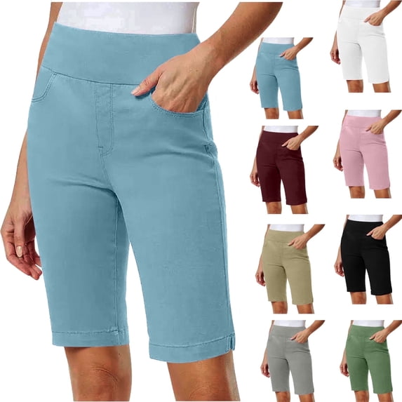 Elvqul Womens Casual Dreesy Shorts Pockets Shorts Elastic Waist Quick Dry Summer Mid Rise Solid Loune Bermuda Shorts for Juniors Pull On
