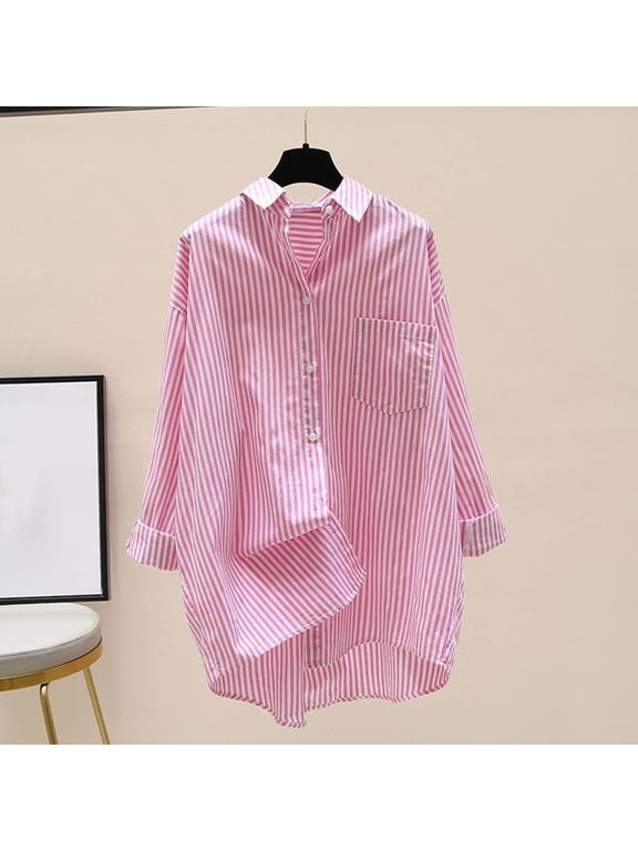 Womens Casual Jackets Tops Striped Outerwear Fall Jackets Blouse Button-Down Tops for Women