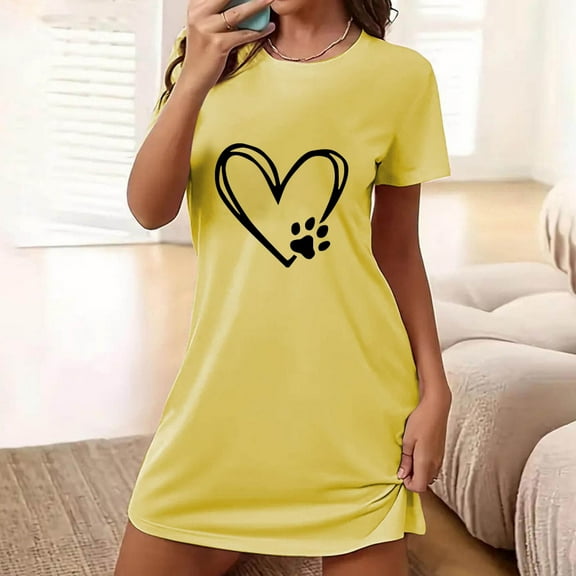 Royisotas Womens Casual Nightgowns Plus Size Yellow Nightdress CrewNeck ShortSleeve Loungewear for Womens