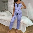 thumbnail image 1 of Elvqul Womens Casual Pajamas Suspenders Pajamas Set Lightweight Purple Print Plus Size Loungewear for Ladies Sleeveless, 1 of 5