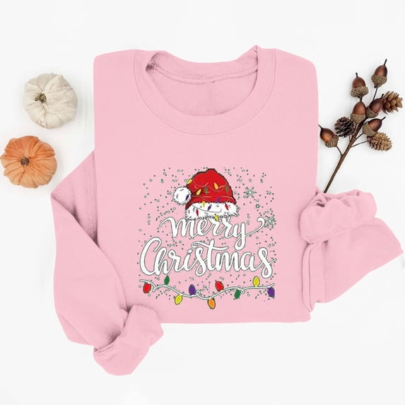 Elvqul Womens Christmas Sweatshirts Tops Crewneck Cute Graphic Long Sleeve Sweatshirts for Women Vacation