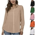 thumbnail image 1 of Elvqul Womens Collared Shirts Button down Blouses for Women Fall Khaki Long Sleeve Solid Shirt, 1 of 6