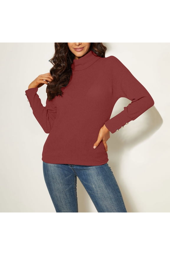 Womens Comfy Sweaters Skinny Sweaters Pullover Thick Warm Solid Color Knit Red Tops Winter Blouse for Women Long Sleeve