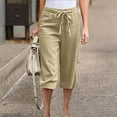 thumbnail image 1 of Elvqul Womens Cotton Capris Plus Size Drawstring Womens Capris for Summer High Waisted Pockets Khaki XXXL, 1 of 6