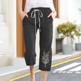 thumbnail image 1 of Elvqul Womens Cotton Capris Plus Size Pockets Womens Capris Floral Drawstring Black XXXL, 1 of 4