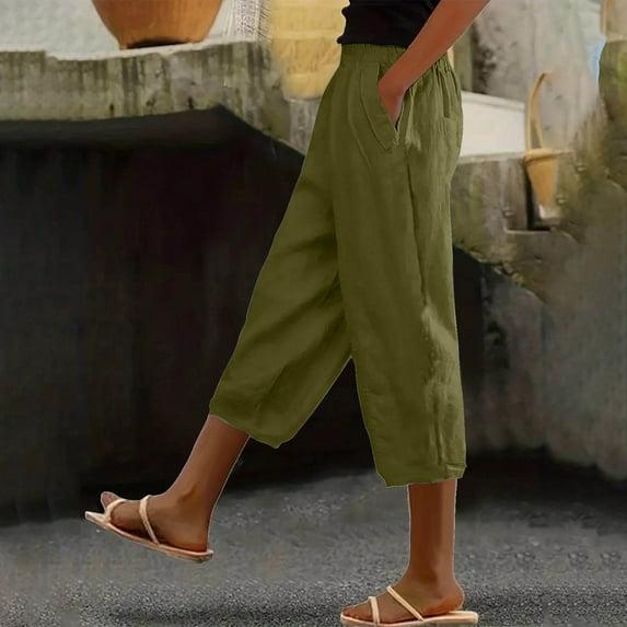 Elvqul Womens Cotton Capris Plus Size With Pockets Stretchy Womens Capris Clearance Plus Size Green XXL