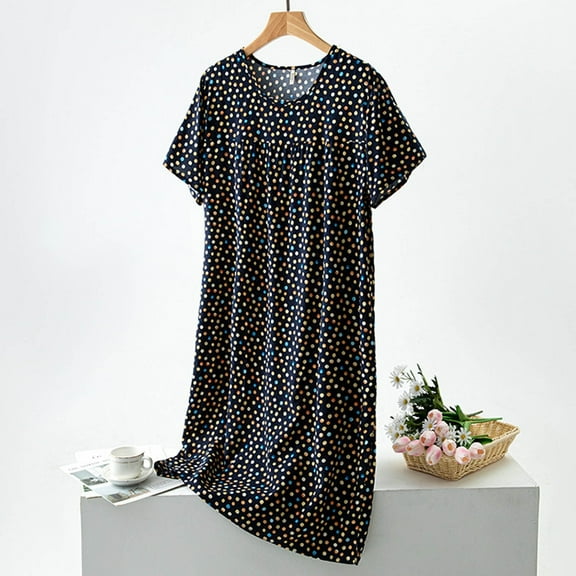 Elvqul Womens Cotton Nightgowns Plus Size Summer Womens Sleepwear Short Sleeve Pink Long Nightgowns