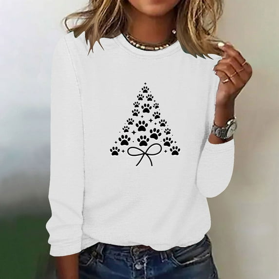 Elvqul Womens Crew Neck Shirts Long Sleeve Shirts Graphic Fashionable Pullover Daily Tops for Women Loose