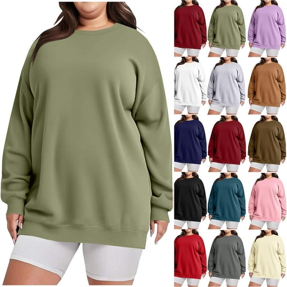 Elvqul Sweatshirts for Women Green Plus Size Crewneck Loose winter Oversized Womens Tops Pullover