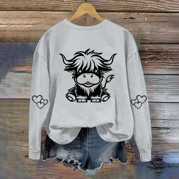 Royisotas Womens Crew Neck Sweatshirts Round Neck Gray Fall Graphic Pullover Sweatshirt for Juniors