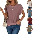 thumbnail image 1 of Elvqul Womens Crewneck Tops Spring Summer Short Sleeve Blouses Pullover Comfy Waffle Knit Plus Size Shirts for Women Solid, 1 of 6