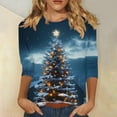 thumbnail image 1 of Elvqul Womens Cute Shirts 3/4 Sleeve Christmas Tops Pullover Plus Size Crew Neck Santa Blue Shirts for Juniors, 1 of 5