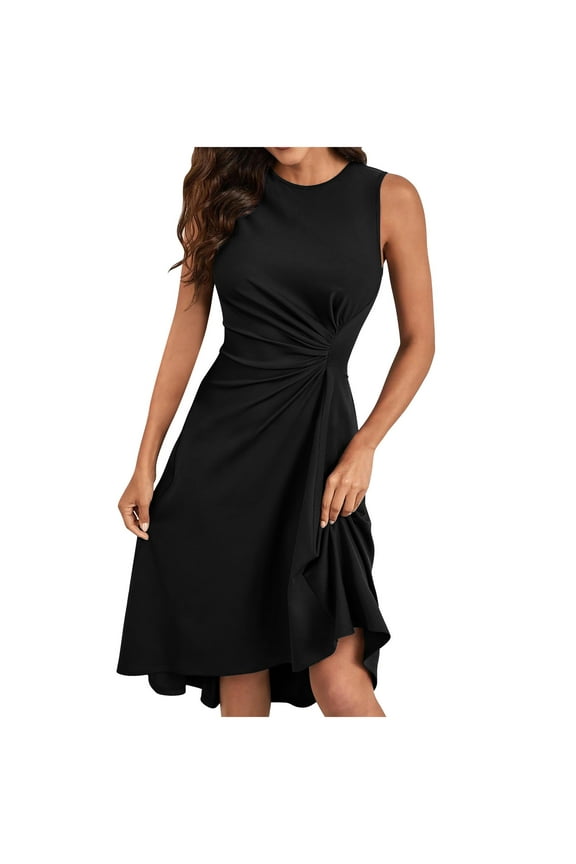 Womens Dresses Crewneck Summer Mini Dress Flowy Black Plain Sleeveless 2026 Cami Dresses for Women