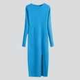 thumbnail image 1 of Elvqul Womens Dresses Knit Tunic Long Dress Cotton Light Blue Winter Long Sleeve Party Sweater Dresses for Ladies CrewNeck, 1 of 7