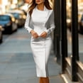 thumbnail image 1 of Elvqul Womens Dresses Long Sleeve Crewneck Dresses for Women Plus Size Solid Pullover Long Dresses White Elegant, 1 of 7