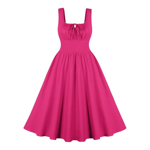 Elvqul Womens Dresses Mid-Length Midi Plus Size Sleeveless Summer Hot Pink A-line Dress Plain for wedding