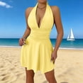 thumbnail image 1 of Elvqul Womens Dresses Summer Halter Mini Dresses Sleeveless Casual Solid Pullover A-Line Dresses for Women Yellow, 1 of 5