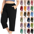 thumbnail image 1 of Zorckvet Womens Plus Size Capris with Pockets Summer Soft Baggy Casual Elastic Waist Cargo Pants Black Size 5XL, 1 of 10