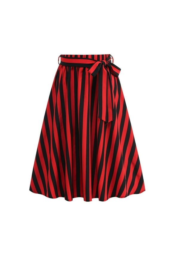 Womens Embroidered Midi Skirts Red A Line Skirt Elastic Waist Beach Vacation Summer Swing Skirt for Women Plain