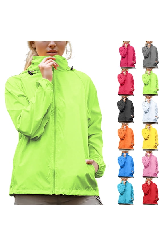 Womens Rain Jackets Lightweight with Hoodie,Trendy Plus Size Outerwear Full Zip Breathable Soft Cardigans Jackets for Women