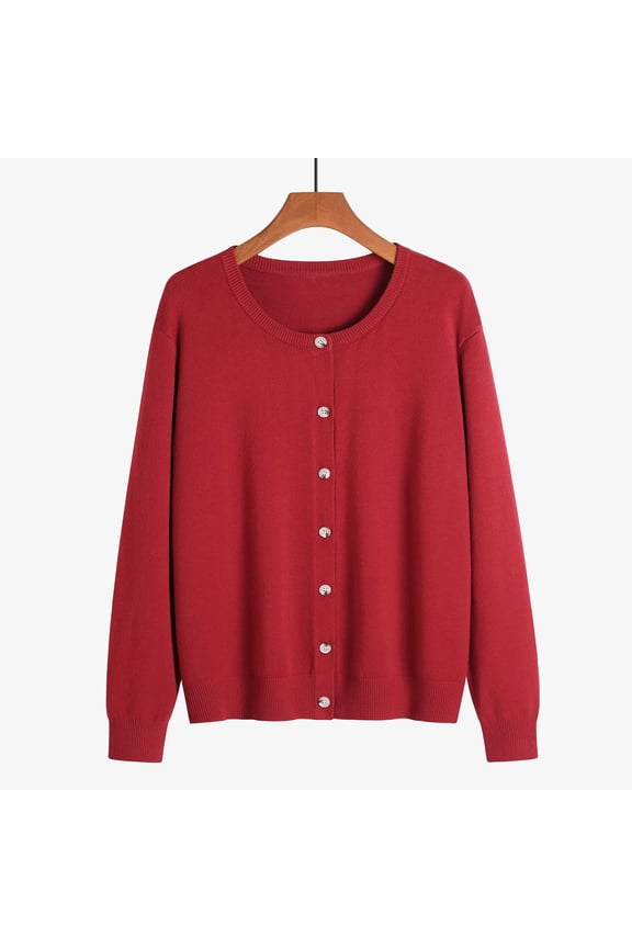 Womens Fall Plus Size Sweaters Plus Size Wine Button Long Sleeve Business Loose Sweater for Women Fashion