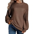 thumbnail image 1 of Vetsdori Womens Fall and Winter Sweaters Long Sleeve Soft Pullover Solid Color Crewneck Soft Office Tops for Women Brown, 1 of 5