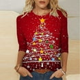 thumbnail image 1 of Elvqul Womens Fashion Tops T Shirts 3/4 Sleeve Christmas Red Loose Cute Blouses for Ladies Pullover, 1 of 5