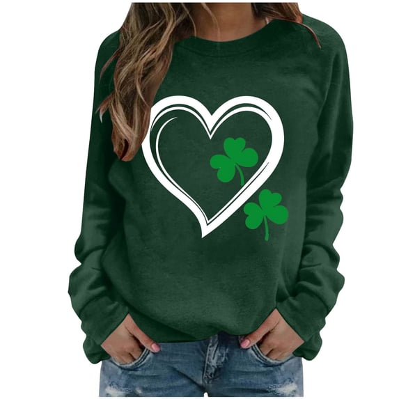 Elvqul Womens Fashionable Sweatshirts Pattern Long Sleeve Sweatshirts Loose St. Patrick's Day Elastic Crew Neck Tops for Couple Hoodies