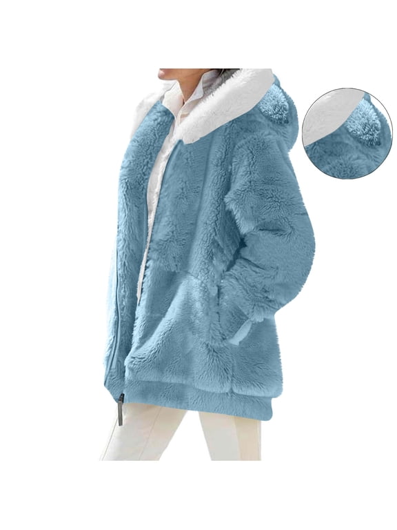 Womens Fleece Jackets Sherpa Fall Jackets Outerwear Hoodies Casual Coat for Women Thick
