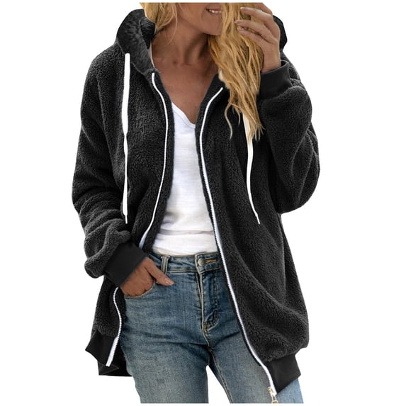 Hipattires Womens Fleece Jackets Zip Up Outerwear Casual Winter Jackets Hoodies Plus Size Loose Coat for Women