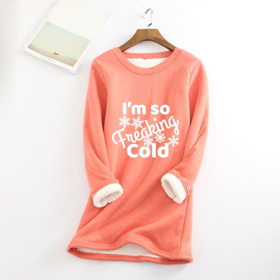 Elvqul Womens Fleece Shirts Spring Tops Thermal Fashion Long Sleeve Undershirts Hot Pink Shirts for Women Crewneck