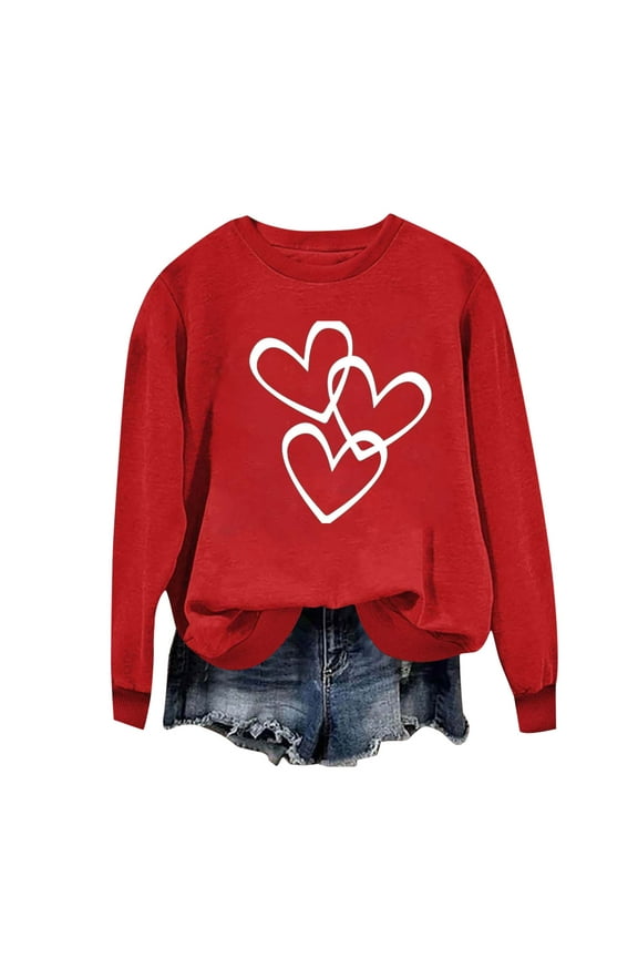 Womens Graphic Sweatshirts Red Loose Fit Fleece Crew Neck Tops Fall Sweater Long Sleeve Juniors Sweatshirts