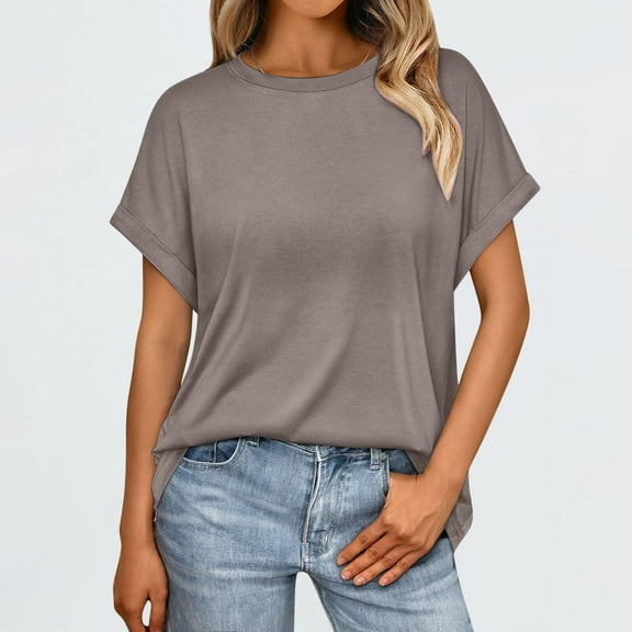 Elvqul Womens Gray T Shirts Casual Blouses Crewneck Cute Tops for Women Long Sleeve