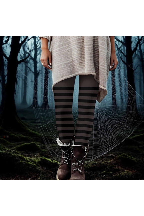 Womens Halloween Leggings Athletic Pants Stretch Striped High Waist Plus Size Leggings Pants for Women Bronze