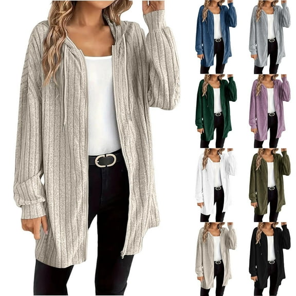 Vetsdori Womens Hoodie Jackets Long Zip Up Open Front Long Sleeve Cardigans Size Large Plain Fashion Jackets for Women Trendy