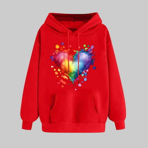 Elvqul Womens Hoodies Hooded Shirts Hooded Winter Pullover Long Sleeve Valentine's Day Hoodies for Women Fashion