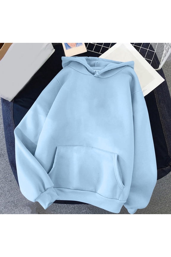 Womens Hoodies Plain Casual Womens Sweatshirts Plus Size Light Blue Pull on Blouses Lightweight Long Sleeve Tops