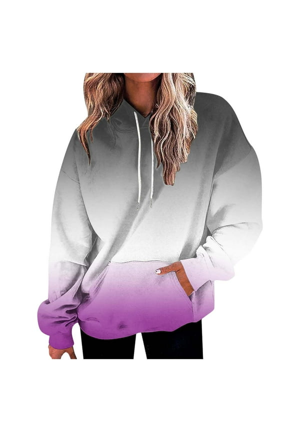 Womens Hoodies Under $10 Gradient Sweatshirts for Women Comfy Blouse Casual Hooded Fall Pull on Sweater