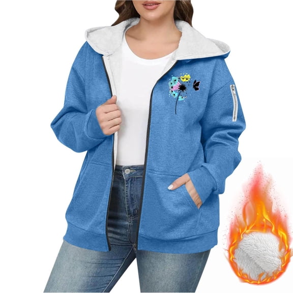 Elvqul Womens Jacket Fuzzy Plus Size Outerwear Long Sleeve Hooded Sweaters Casual Thick Coat for Ladies