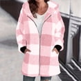 thumbnail image 1 of Elvqul Womens Jacket Sherpa with Pockets Outerwear Hooded Sweaters Casual Long Sleeve Plaid Coat for Women, 1 of 6