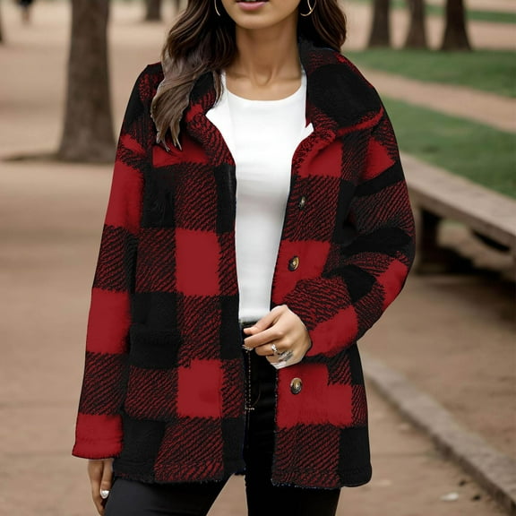 Elvqul Womens Jacket with Pockets Outerwear Sherpa no Hood Long Sleeve Sweaters Button up Thick Coat for Juniors Lined