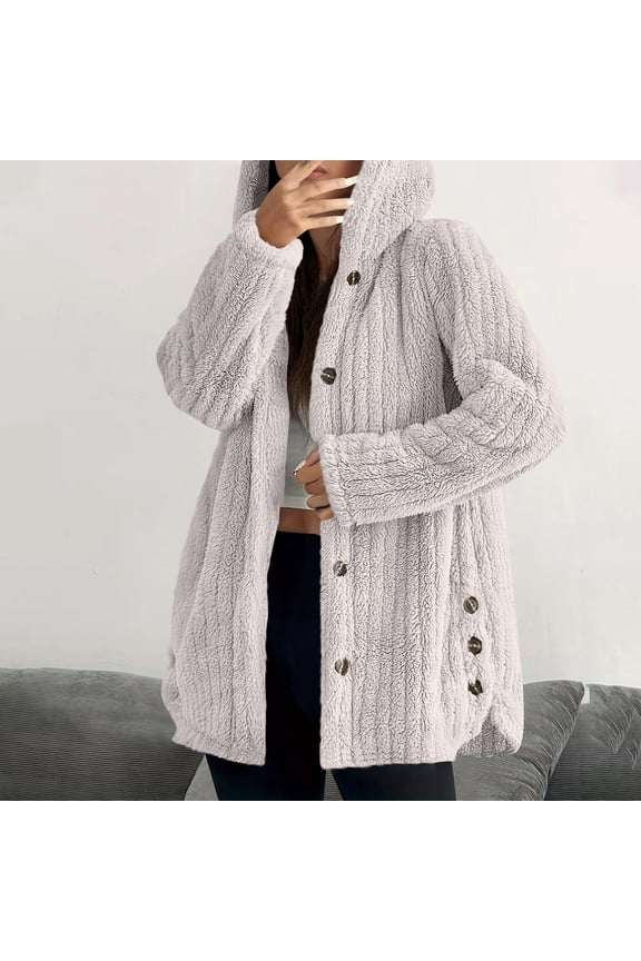 Womens Jackets Cardigans Button Lightweight Sweater Coats Breathable Fall Winter Trendy Soft Jackets for Women Hood
