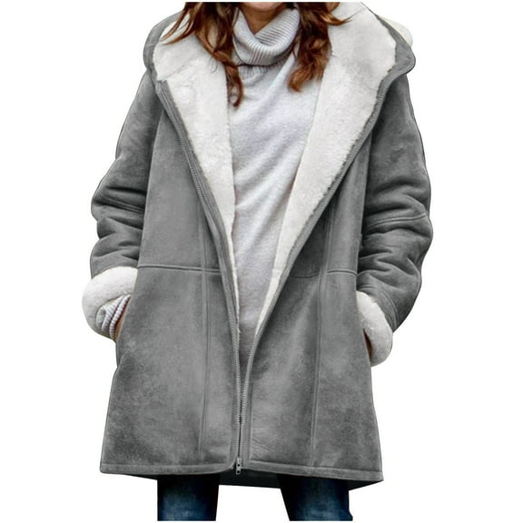 Elvqul Womens Jackets Gray Plus Size Coats Warm Fleece Dressy Long Sleeve Jackets for Women Solid Color