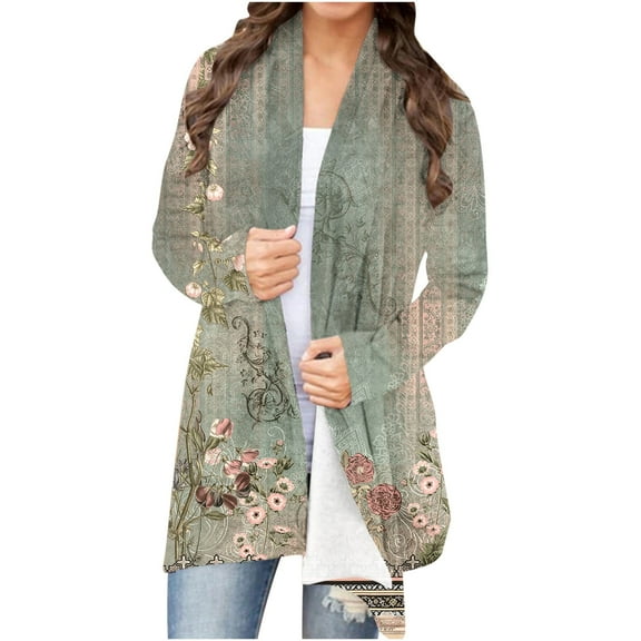 Elvqul Womens Lightweight Cardigans Under $5 Fall Long Sleeve Comfort Sweater for Women Army Green Print Streetwear Coat Tops