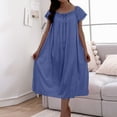 thumbnail image 1 of Elvqul Womens Long Nightgowns Plus Size Pajamas Dress for Women Short Sleeve Blue Nightgowns, 1 of 6